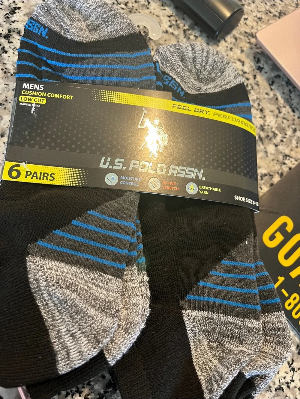 U.S. Polo Assn. Low-Cut Athletic Socks in Black, Gray & Blue (6-Pack)